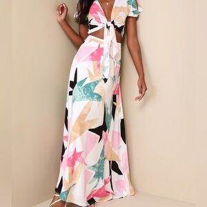 Lulu’s Daydreaming White Print Two-Piece Maxi Dress size XS